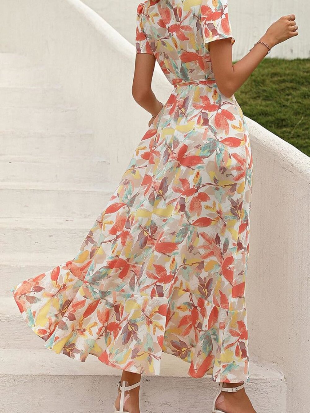 PRETTYGARDEN White Floral Wrap Boho Maxi Dress L #3 - Picture 6 of 9